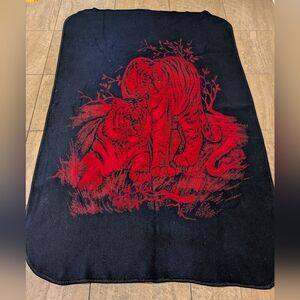 Vintage San Marcos Blanket 2 Tigers 86x57 Blue & Red
